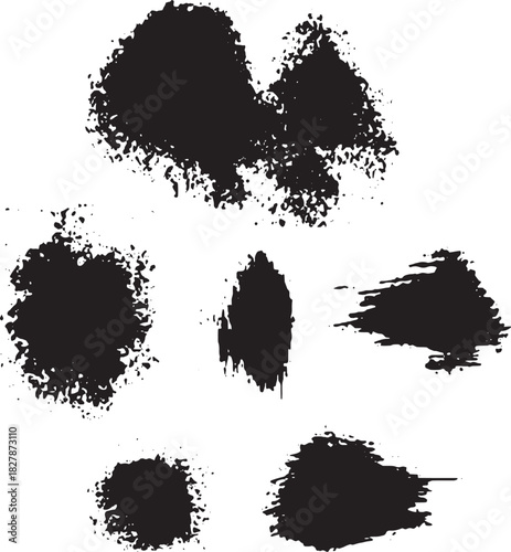 Black Grunge Ink Splash Brush Stroke Set Vector Design