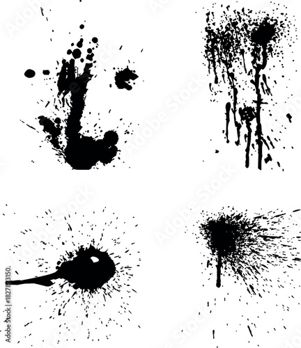 Black Ink Splash Brush Stroke Set Vector Design