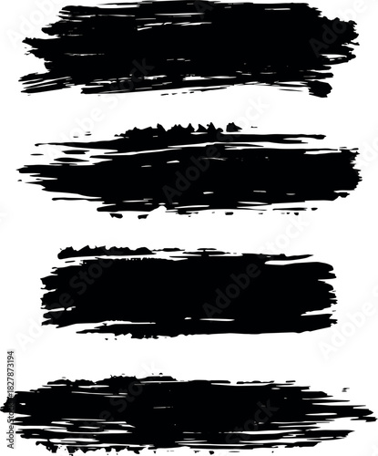 Black Paint Ink Brush Line Stroke Set Vector Design