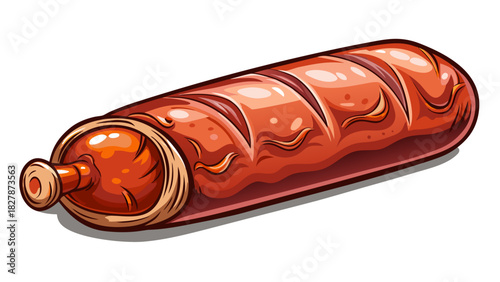Very beautiful semi-realistic vector illustration of a boiled pork sausage, featuring smooth, plump texture and subtle color variations, isolated on a clean white background for culinary or food-theme