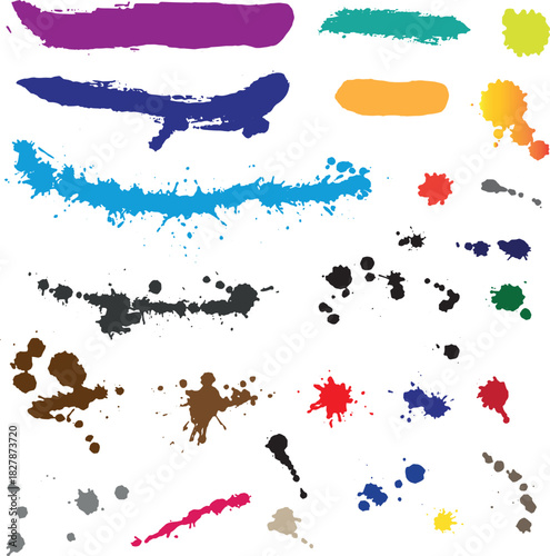 Different Types Multi Color Brush Stroke Set Vector Design