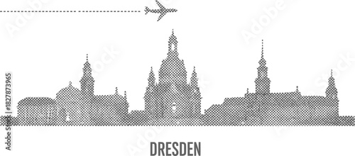 Dresden Germany Skyline Halftone Travel Vector with Airplane
