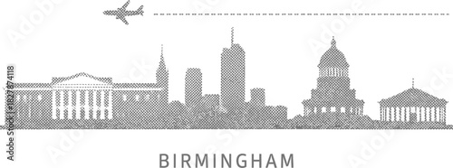Birmingham Alabama Skyline Dot Pattern with Airplane