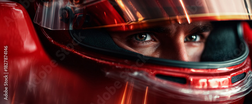 Wallpaper Mural Formula 1 driver in a red suit and helmet in his car on the track	 Torontodigital.ca