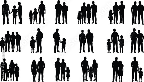 Diverse Family Silhouettes Holding Hands and Standing Together people parents