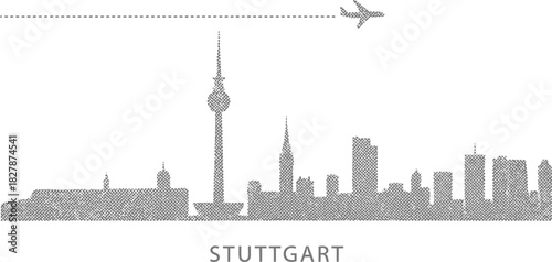 Stuttgart Germany Skyline Vector Illustration with Airplane Trail