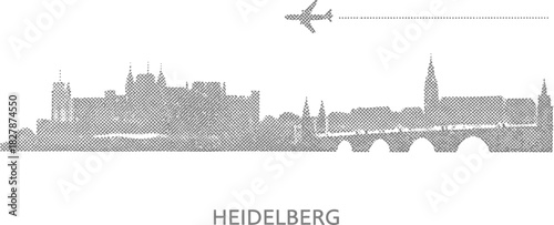 Stylized Heidelberg Germany Skyline Vector with Airplane Trail