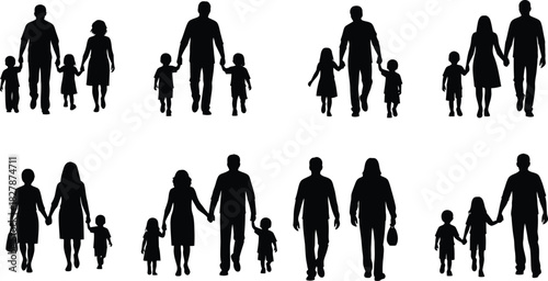 Silhouette Collection of Families Walking Together Holding Hands family parents