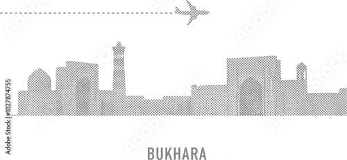 Bukhara Uzbekistan City Skyline Dot Texture and Airplane Travel