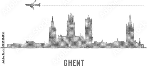 Ghent Belgium Skyline with Airplane Travel Dot Texture