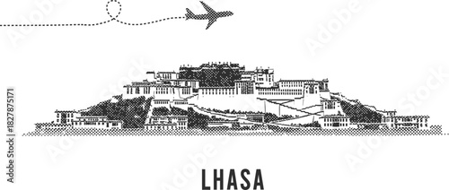 Potala Palace Lhasa Destination Travel Vector Illustration