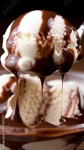 Decadent Chocolate Sundae in Slow Motion Creamy Goodness Revealed by Silver Spoon