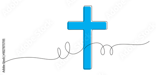 Continuous line art of a cross. This icon is for wall decoration and stickers to celebrate Christmas and sacred moments. Vector illustration with beautiful colors.
