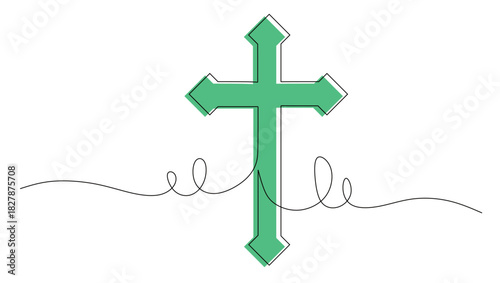 Continuous line art of a cross. This icon is for wall decoration and stickers to celebrate Christmas and sacred moments. Vector illustration with beautiful colors.