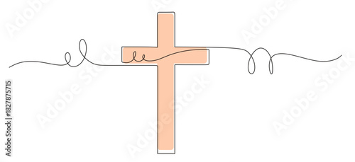Continuous line art of a cross. This icon is for wall decoration and stickers to celebrate Christmas and sacred moments. Vector illustration with beautiful colors.