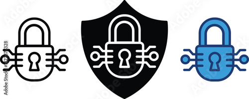 Lock symbol integrated with a shield and network nodes symbolizes data protection, secure networks, and online safety