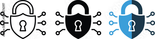 Lock symbol integrated with a shield and network nodes symbolizes data protection, secure networks, and online safety