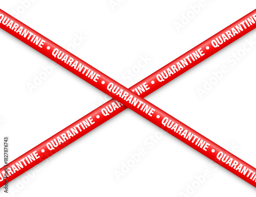Quarantine zone warning tape. Novel coronavirus outbreak. Global lockdown. Red coronavirus danger stripe. Police caution line, restricted area. Construction tape. Vector illustration