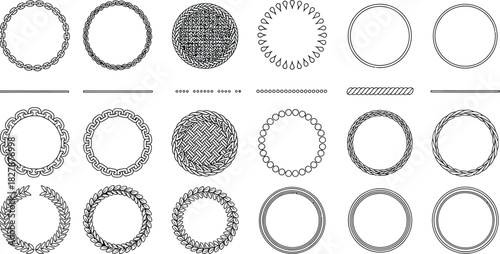 Elegant Collection of Circular Vector Frames and Decorative Borders – Intricate Round Graphic Elements for Design Projects and Creative Embellishments and Ornaments