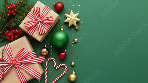 Festive Christmas presents with ribbons and holiday ornaments create joyful memories