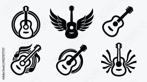 Creative Guitar Logo Collection Musical Instrument Designs Vector Graphic Art