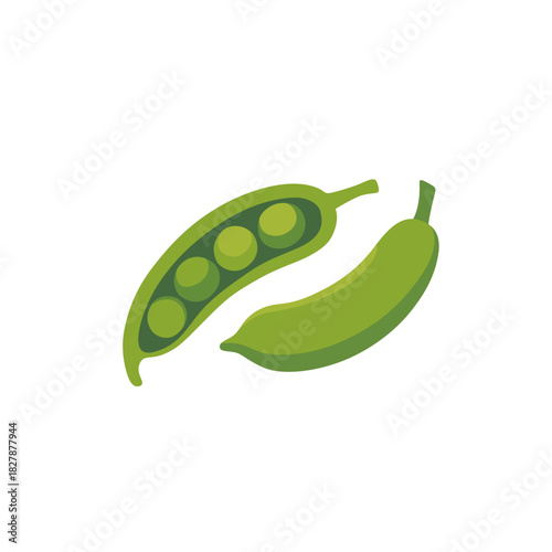 Green pea pods with peas seeds, isolated flat style vector illustration
