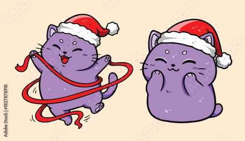 Festive Holiday Cat Vector – Cute Kitty with Winter Accessories