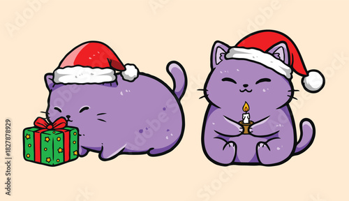 Festive Holiday Cat Vector – Cute Kitty with Winter Accessories