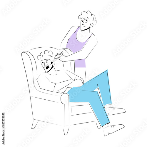 Hand drawn style illustration showing friends painting face