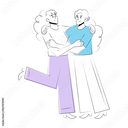 A doodle style illustration showing a bff hug
