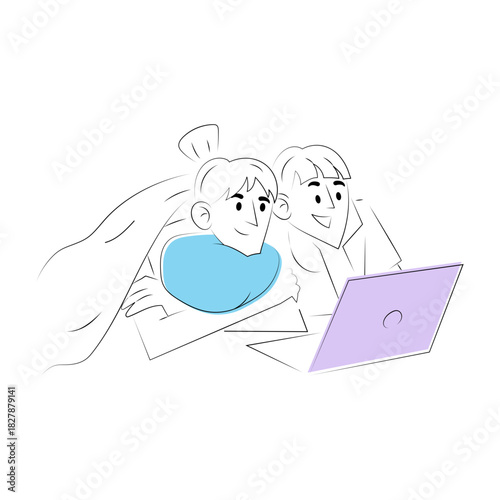 A doodle style illustration showing a person watching movie