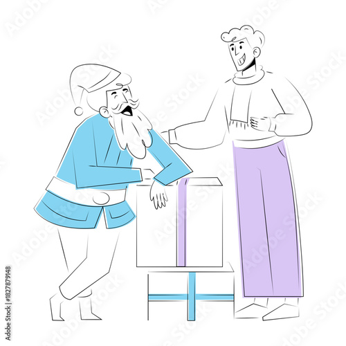 A doodle style illustration showing a santa friend