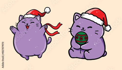 Festive Holiday Cat Vector – Cute Kitty with Winter Accessories
