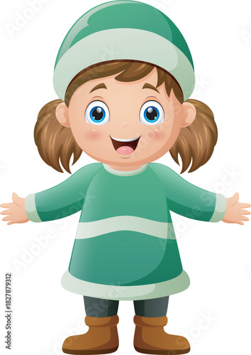 Cute little girl cartoon wearing winter clothes