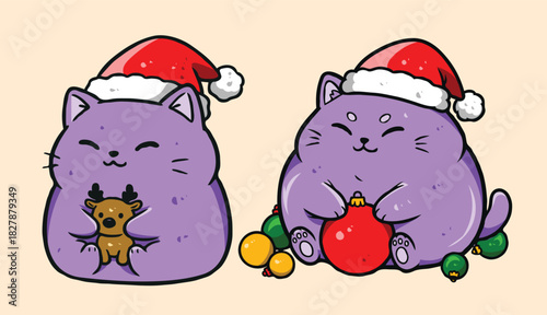 Festive Holiday Cat Vector – Cute Kitty with Winter Accessories