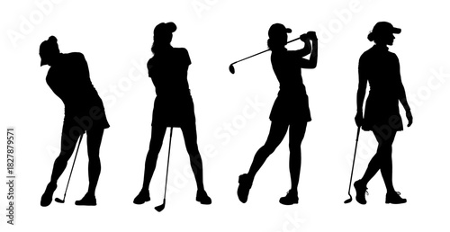Woman golf player set - vector illustration
