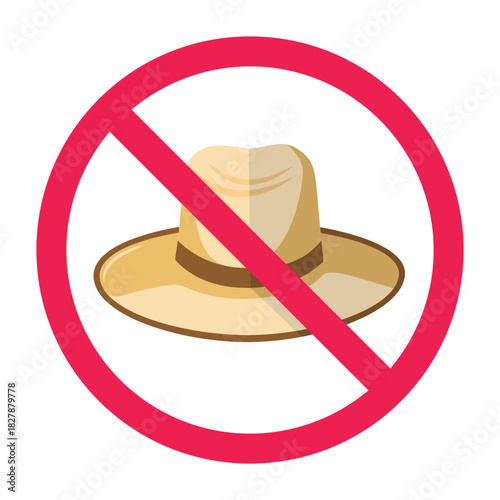 No hats allowed sign, no entry with hats prohibited symbol, hat prohibition sign, vector illustration