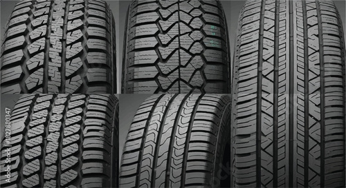 Selection of Various Tire Treads for Different Driving Conditions.