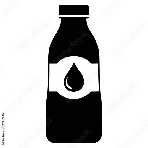 Vector Icon Set of Milk or Liquid Beverage Bottles with a Droplet Label, Representing Dairy, Hydration, Packaging Design, Healthy Drinks, and Organic Food Products