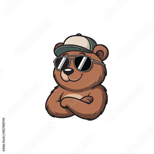 Stylish Bear Character Wearing Sunglasses and Hat