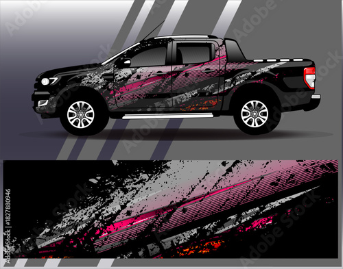 Car wrap design vector. Graphic abstract stripe racing background designs for vehicle, rally, race, adventure and car racing livery