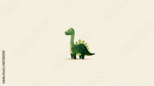 ilustration of a cute green dinosaur in kids book style