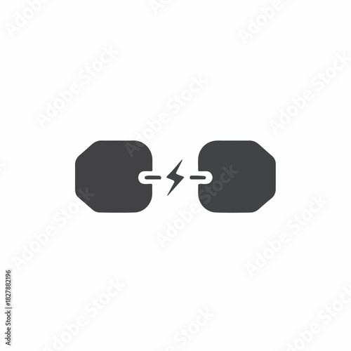 Black connection symbol on white presents linking icon on clean backdrop. Connection represents networking and connectivity showing a electrical connection.