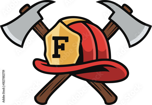 Crossed Firefighting Axes Behind Heritage Helmet Emblem