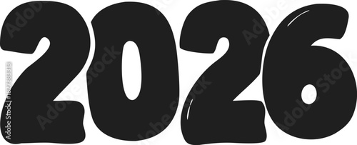 2026 New Year Celebration Bubble Font Black Vector Text