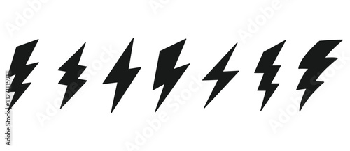 Lightning icon set, lightning electric symbol,  Power energy sign,  Lightning bolt flash thunder icon electric isolated vector illustration on a transparent background. 