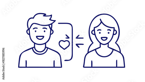 Cheerful couple thin line icon, relationship problems concept. Vector graphics. Guy and girl, man and woman, psychology sign on white background, style icon mobile or web design ..vector icon