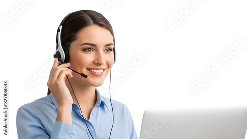 Happy female customer support professional isolated on transparent background