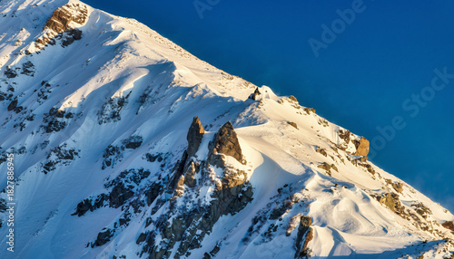 Telephoto Shot of Snowy Mountain Ridge Texture