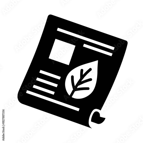 Eco-friendly document icon with a green leaf symbol. Sustainable report, nature conservation, environmental news, organic concept.